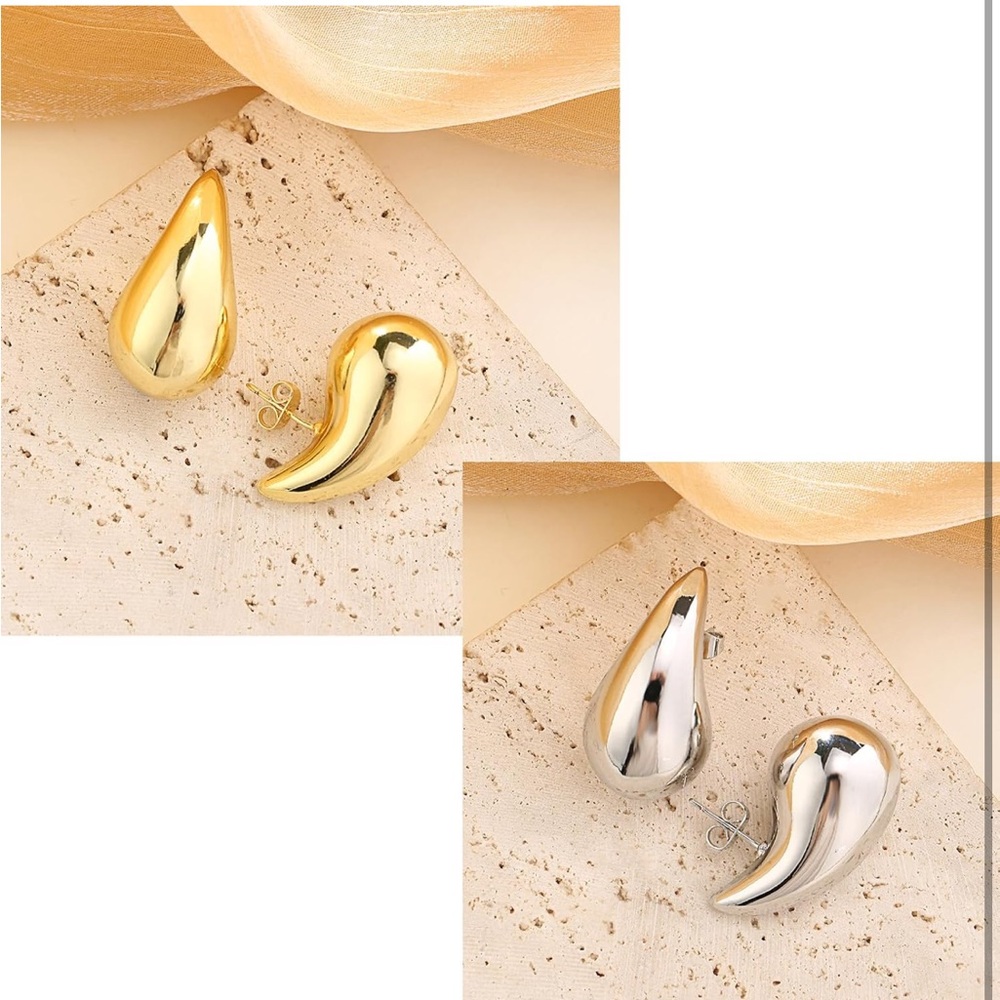 New. Elegant Gold and Silver Teardrop Earrings - Picture 3 of 7